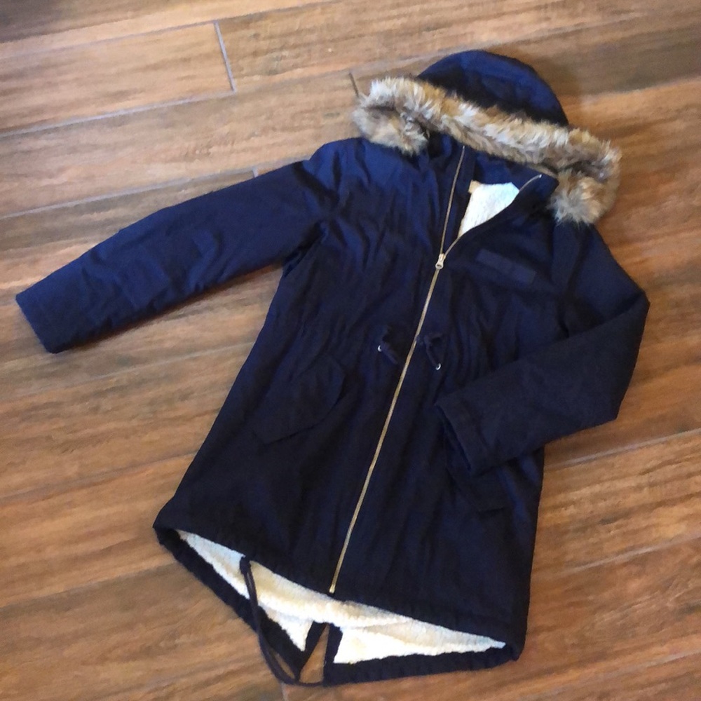 EUC GAP Hooded Sherpa-Lined Jacket, Navy